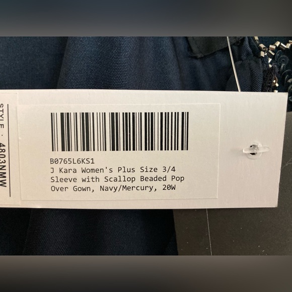 J Kara 3/4 Sleeve Scallop Beaded Pop Over Gown Navy Blue Size 20W - Picture 9 of 15